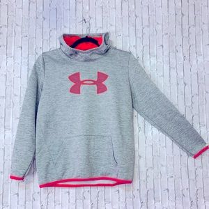 Under Armour Gray Pink Girls Logo Hoodie Loose Youth X-Large
